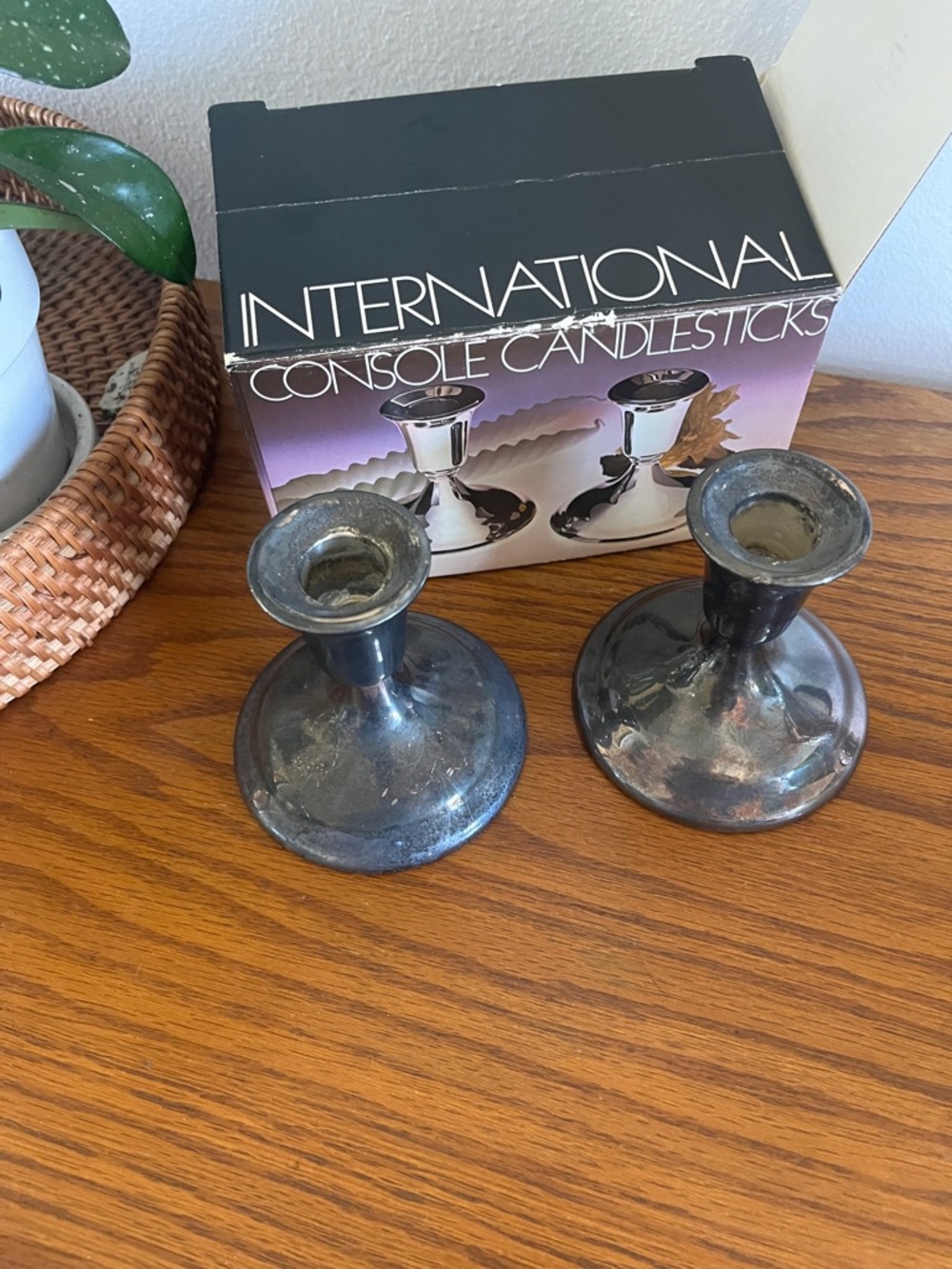 International Silver plate Metal Candlestick Pair - Home Accents - Picture 2 of 5